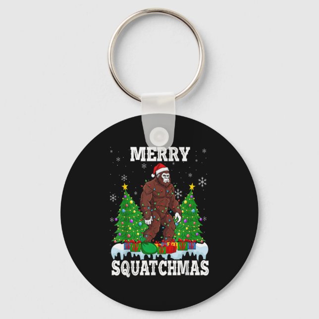 Merry Squatchmas Christmas Tree Santa Bigfoot Sasq Keychain (Front)