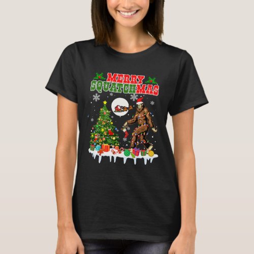 Merry Squatchmas Christmas Tree Santa Bigfoot Sasq T_Shirt