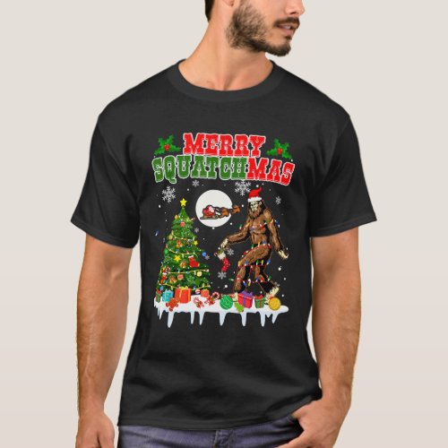 Merry Squatchmas Christmas Tree Santa Bigfoot Sasq T_Shirt