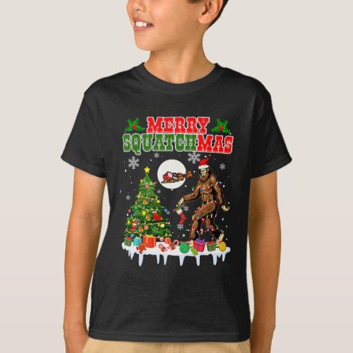 Merry Squatchmas Christmas Tree Santa Bigfoot Sasq T_Shirt