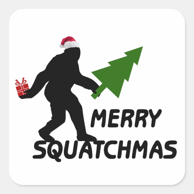 Merry Squatchmas Square Sticker (Front)