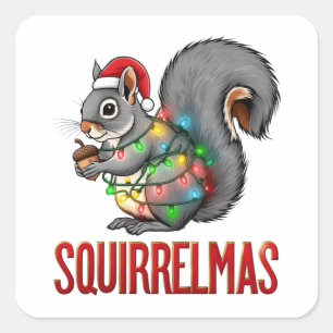 Merry Squirrelmas Funny Christmas Squirrel Holiday Square Sticker