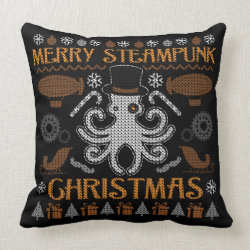 Merry Steampunk Christmas Octopus Top Hat Pillow
