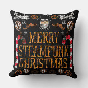 Merry Steampunk Christmas Ugly Sweater Pillow
