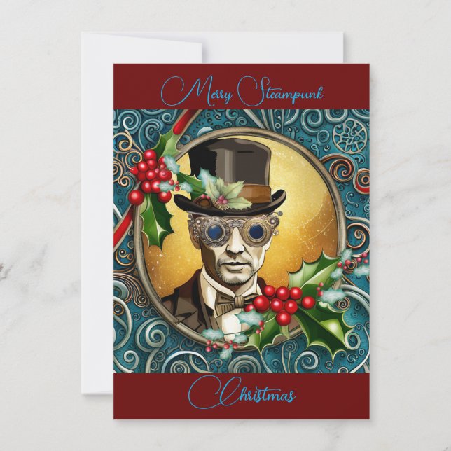 Merry Steampunk ChristmasFlat Holiday Card (Front)