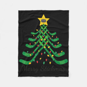Merry Stickmas Funny Hockey Christmas  Fleece Blanket