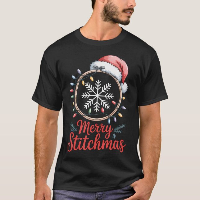 Merry Stitchmas Santa Hat Quilter Christmas Sewing T-Shirt (Front)