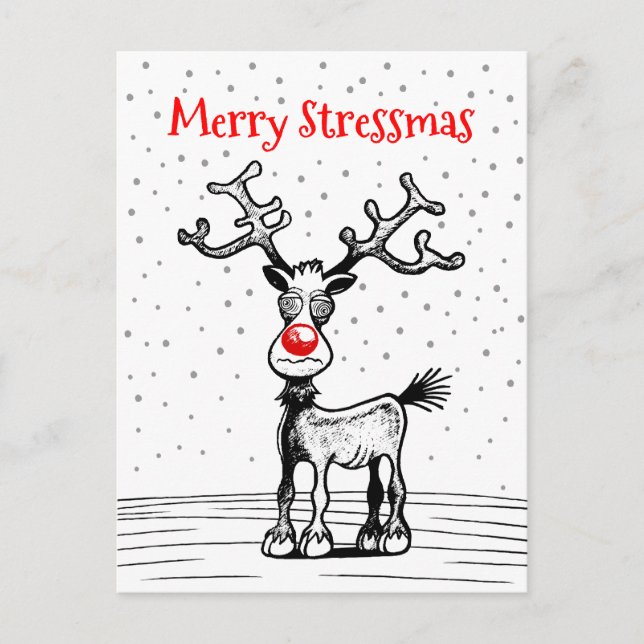 Merry Stressmas Rudolph Christmas Postcard (Front)