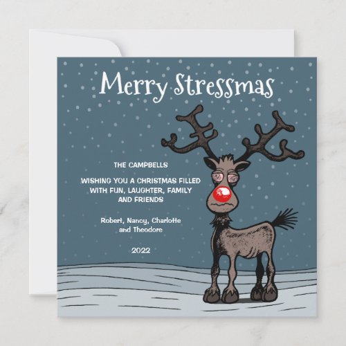 Merry Stressmas with Rudolph Christmas Card
