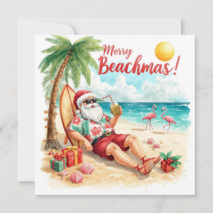 Merry Summer Holiday Santa at the beach  Card