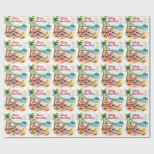 Merry Summer Holiday Santa at the beach Wrapping Paper