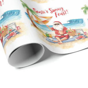 Merry Summer Holiday Santa at the beach  Wrapping Paper