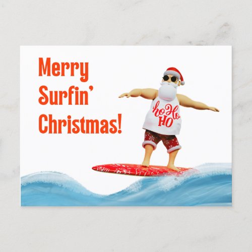 Merry Surfin Christmas Santa on surfboard Postcard