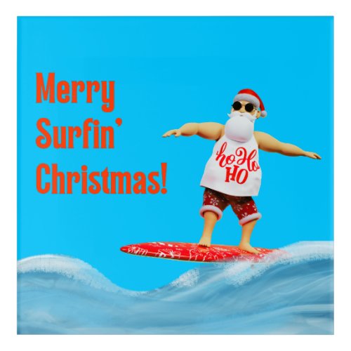 Merry Surfin Christmas Santa on Surfboard Throw P Acrylic Print