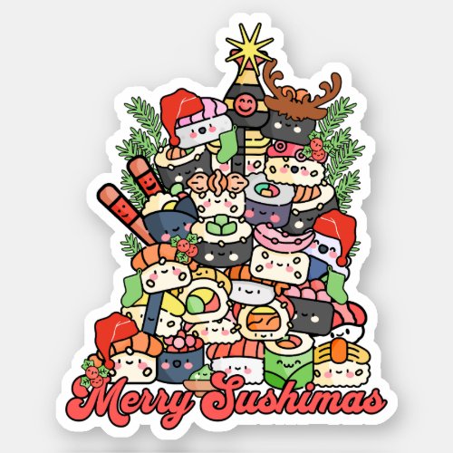 Merry Sushimas Sushi Christmas Sticker