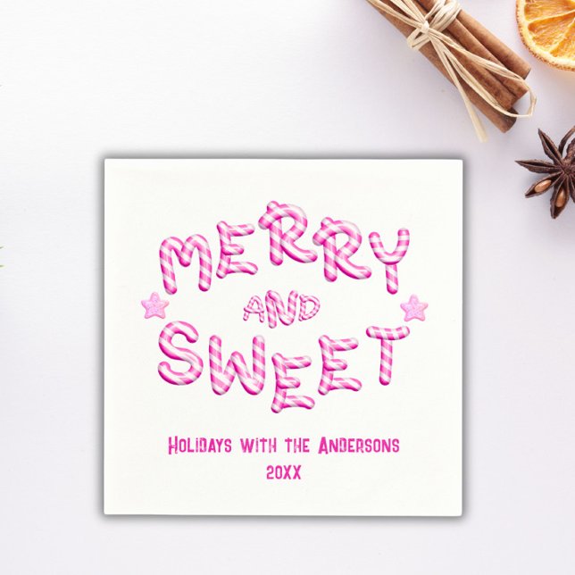 Merry & Sweet Christmas Candy Cane Holiday Party Napkins (Creator Uploaded)