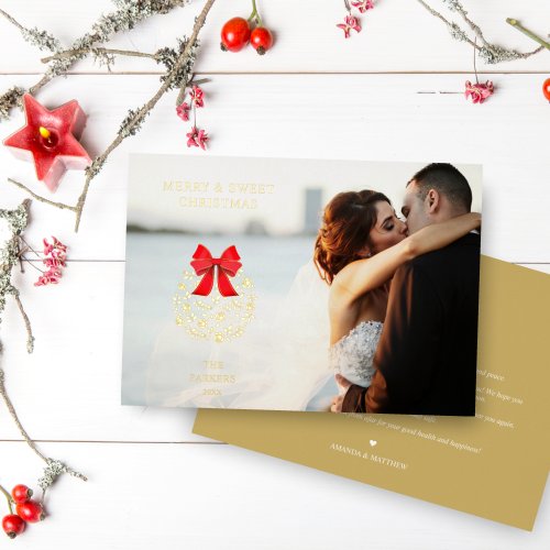 Merry  Sweet Christmas Elegant Photo Floral Ball Foil Holiday Card
