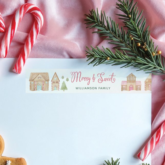 Merry & Sweet Fun Watercolor Gingerbread Town Wrap Around Label (Merry & Sweet Fun Watercolor Gingerbread Town Wrap Around Label)
