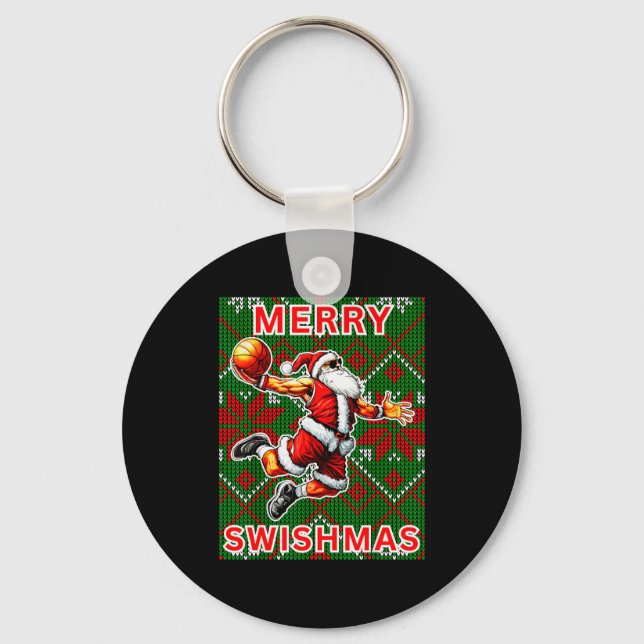 Merry Swishmas Basketball Christmas Santa Claus Sl Keychain (Front)