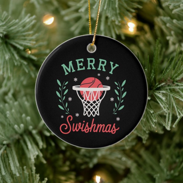Merry Swishmas Basketball Christmas Sports Xmas  Ceramic Ornament (Tree)