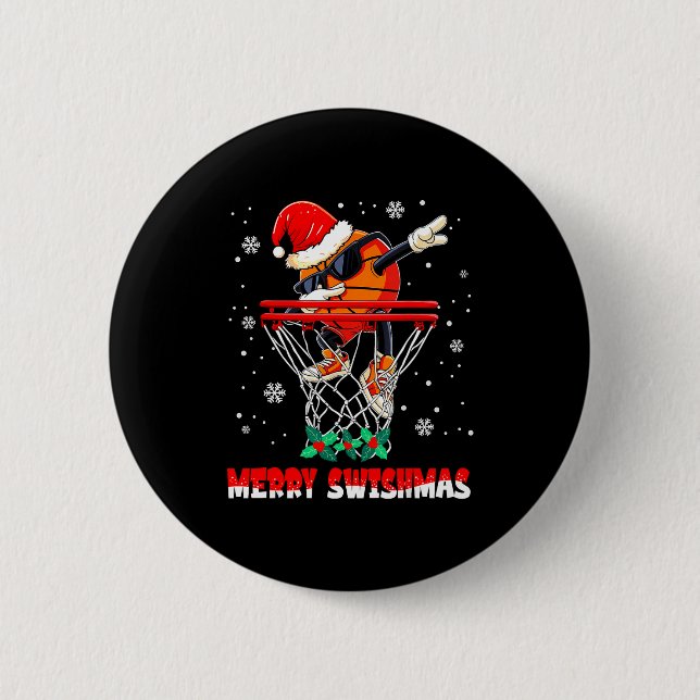 Merry Swishmas Basketball Funny Dabbing Basketball Button (Front)