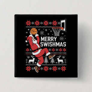Merry Swishmas Basketball Ugly Christmas Xmas  Button