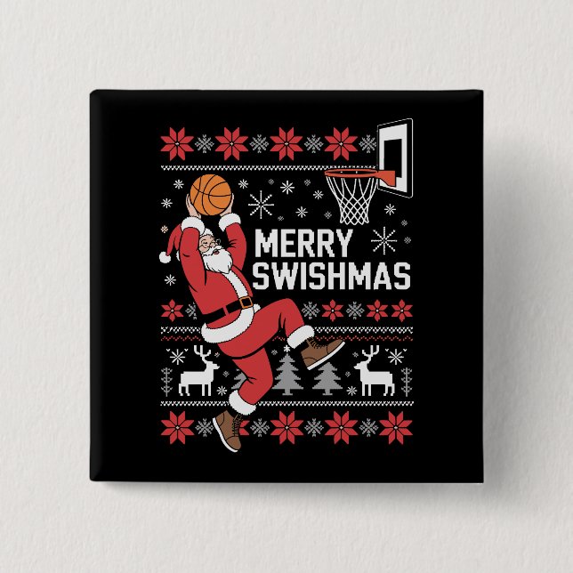 Merry Swishmas Basketball Ugly Christmas Xmas  Button (Front)
