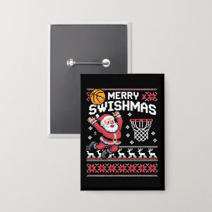Merry Swishmas Basketball Ugly Christmas Xmas Button