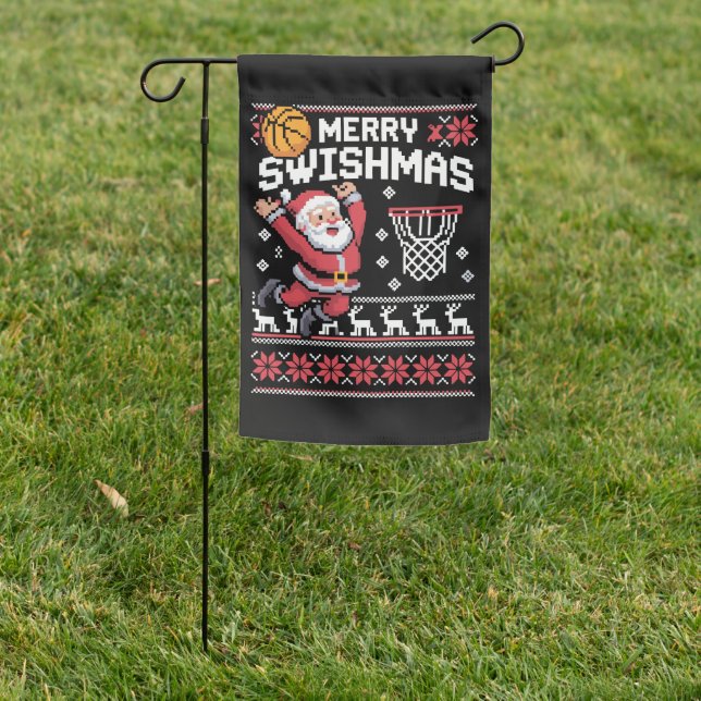 Merry Swishmas Basketball Ugly Christmas Xmas  Garden Flag (In SItu)