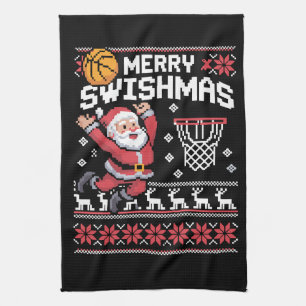 Merry Swishmas Basketball Ugly Christmas Xmas  Kitchen Towel