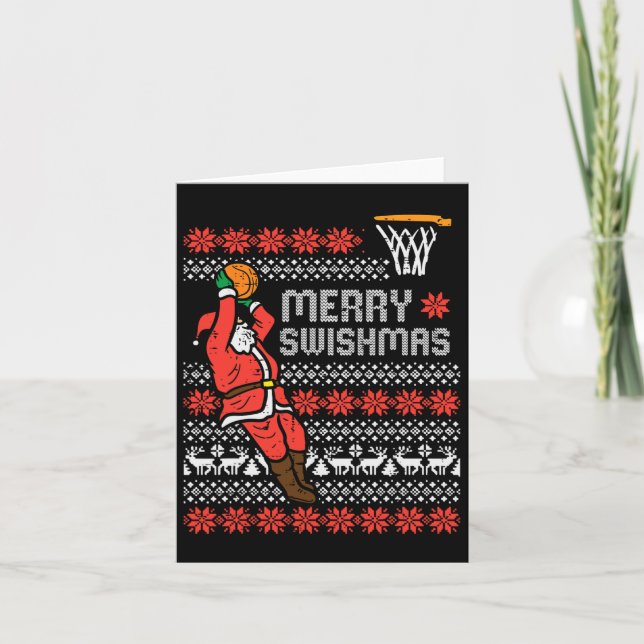 Merry Swishmas Basketball Ugly Christmas Xmas Men  Card (Front)