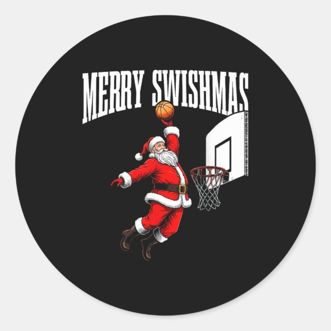 Merry Swishmas Basketball Ugly Christmas Xmas Men  Classic Round Sticker (Front)