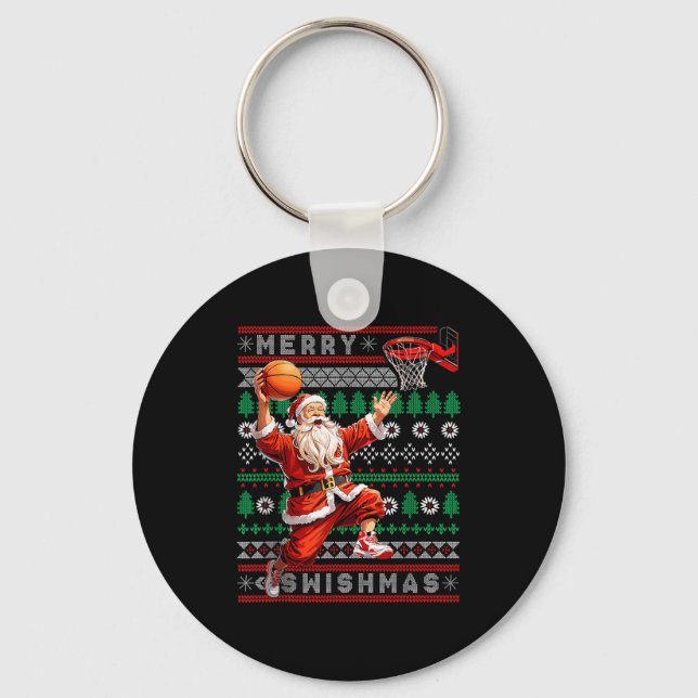 Merry Swishmas Basketball Ugly Christmas Xmas Men  Keychain (Front)