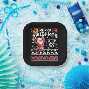 Merry Swishmas Basketball Ugly Christmas Xmas Paper Plates
