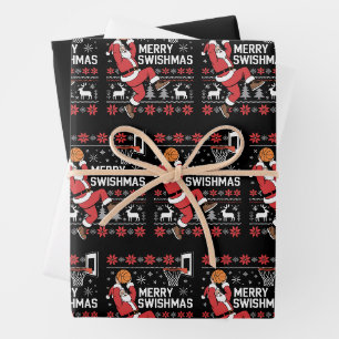 Merry Swishmas Basketball Ugly Christmas Xmas Wrapping Paper Sheets