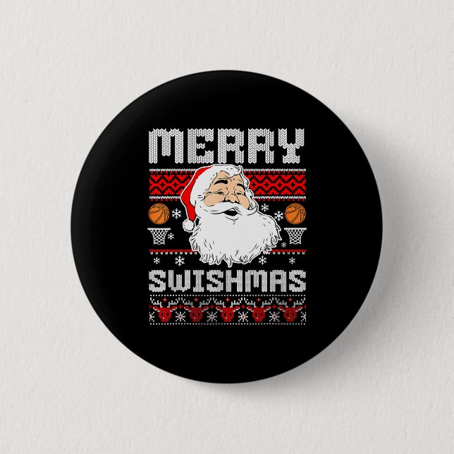 Merry Swishmas Basketball Xmas Ugly Christmas Men  Button (Front)