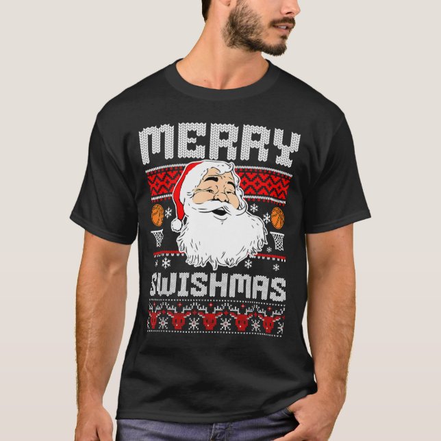 Merry Swishmas Basketball Xmas Ugly Christmas Men  T-Shirt (Front)