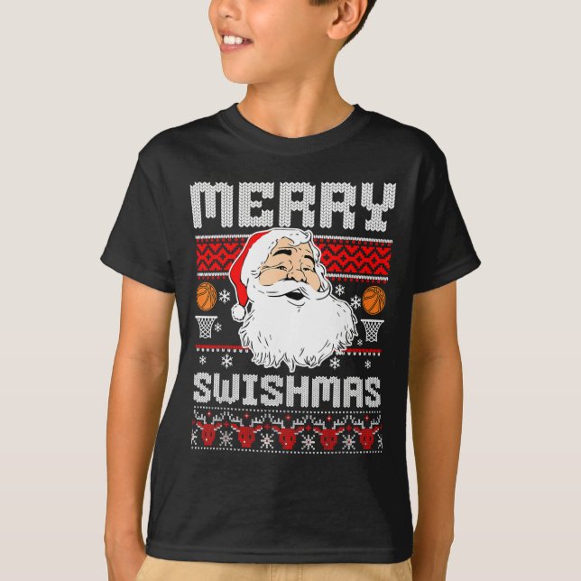 Merry Swishmas Basketball Xmas Ugly Christmas Men  T-Shirt (Front)