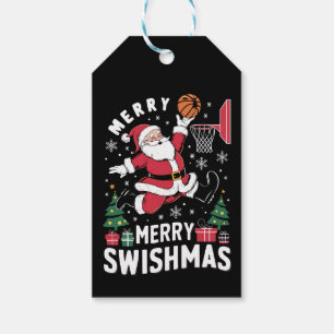 Merry Swishmas Christmas Santa Playing Basketball Gift Tags