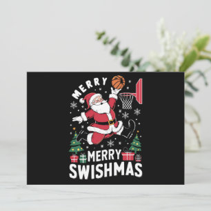 Merry Swishmas Christmas Santa Playing Basketball Holiday Card