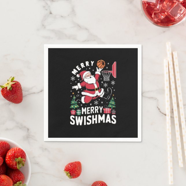 Merry Swishmas Christmas Santa Playing Basketball  Napkins (Insitu)