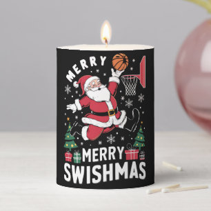 Merry Swishmas Christmas Santa Playing Basketball  Pillar Candle