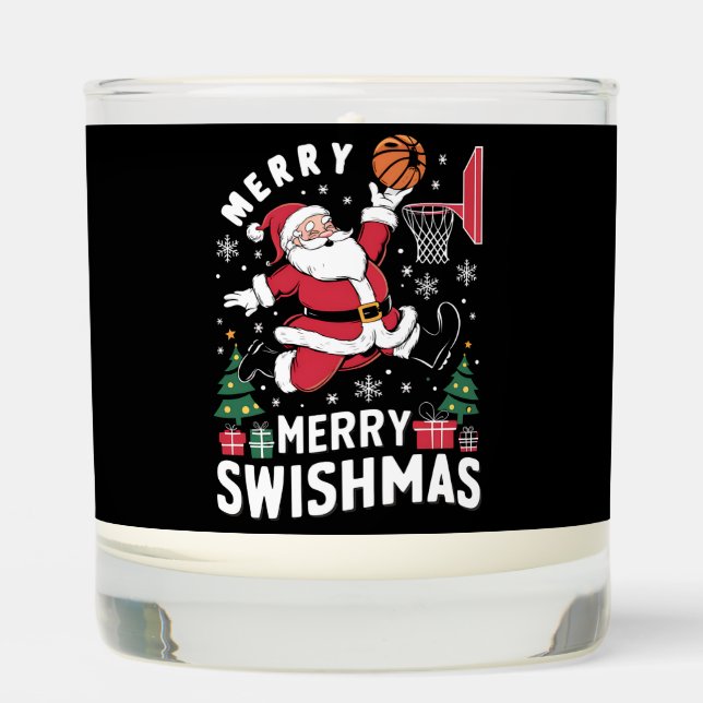 Merry Swishmas Christmas Santa Playing Basketball  Scented Candle (Front)
