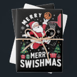 Merry Swishmas Christmas Santa Playing Basketball  Wrapping Paper Sheets<br><div class="desc">Merry Swishmas Christmas Santa Playing Basketball</div>