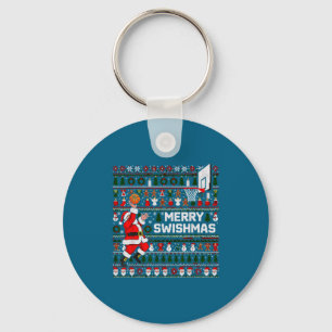 Merry Swishmas Santa Basketball Ugly Sweater Style Keychain