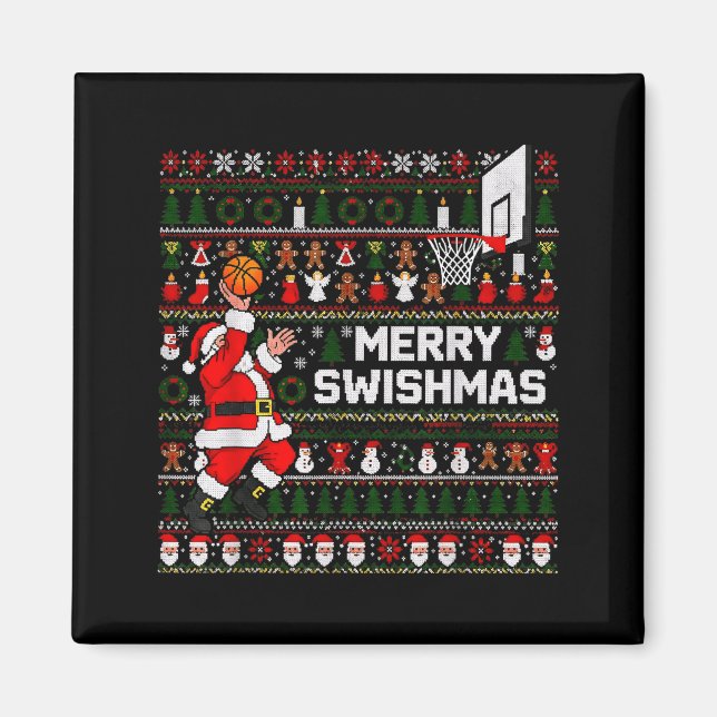 Merry Swishmas Santa Basketball Ugly Sweater Style Magnet (Front)