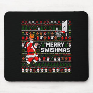 Merry Swishmas Santa Basketball Ugly Sweater Style Mouse Pad