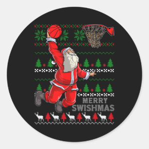 Merry Swishmas Santa Bysketbyll Byll Ugly Christma Classic Round Sticker