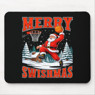 Merry Swishmas Santa Playing Basketball Christmas Mouse Pad