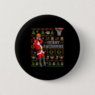 Merry Swishmas Ugly Christmas Basketball Christmas Button